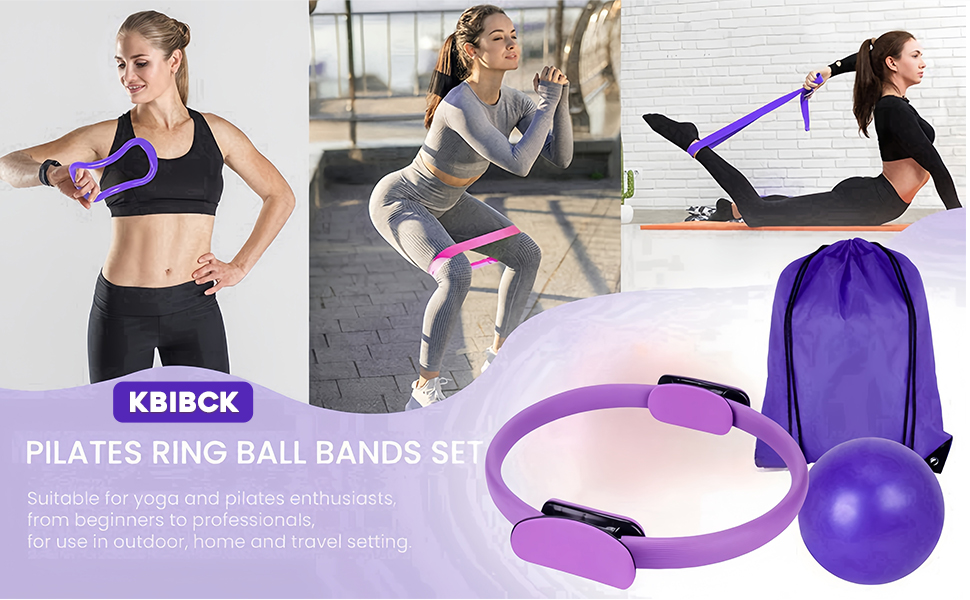 Набір для пілатесу та йоги, 13 предметів: кільце, м'яч, ремінь, кільце-еспандер, ремінь-помічник, набір для пілатесу, фіолетовий