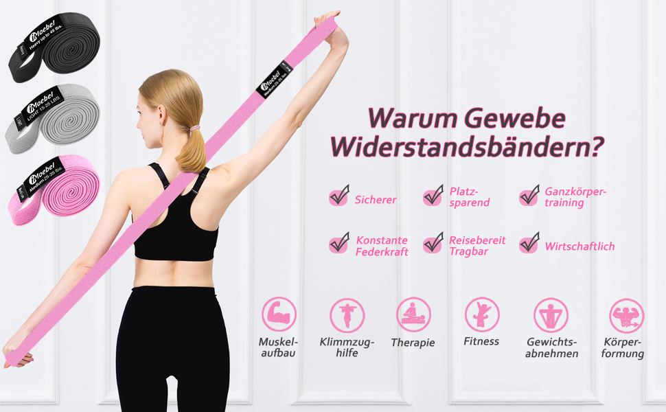 Фітнес-гумки iMoebel - Набір з 3 шт. для силових тренувань, кросфіту, йоги та домашніх занять (сірий/рожевий/чорний)