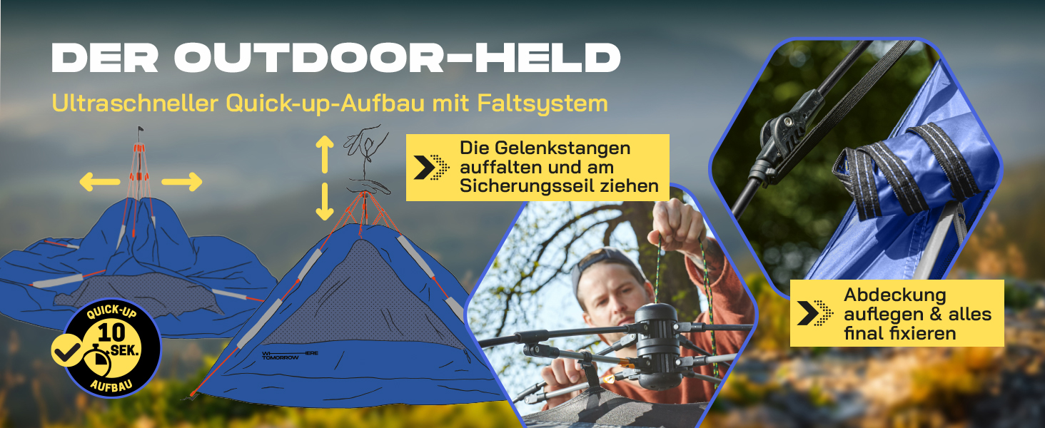 Намет Lumaland Outdoor Pop Up Kuppelzelt для кемпінгу, подорожей та фестивалів (2-3 особи), сірий