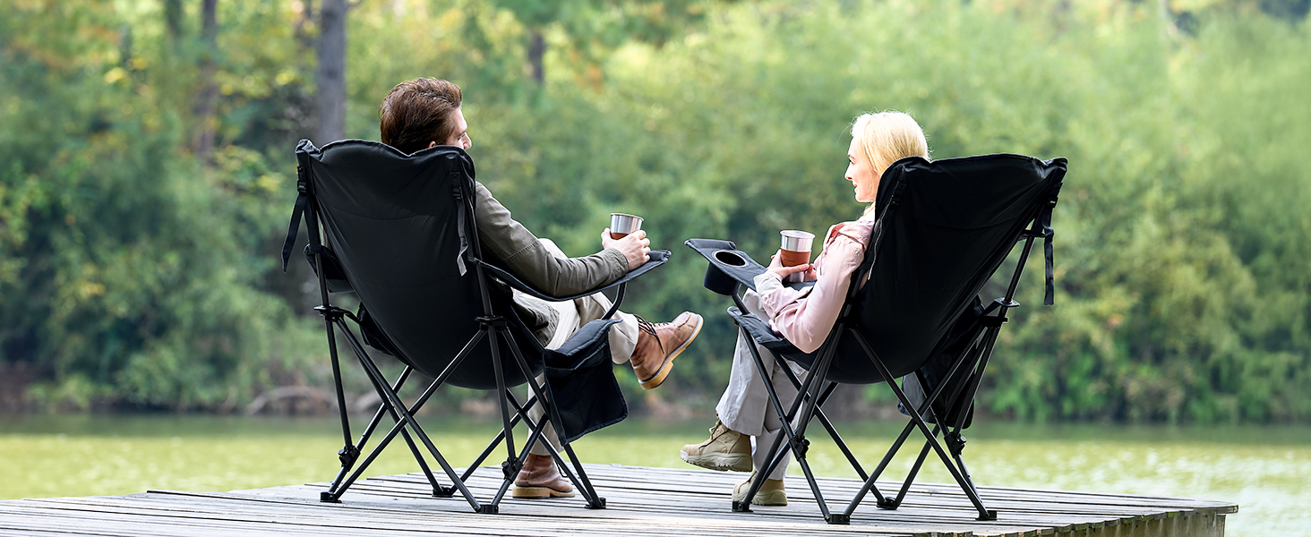 Складний крісло-шезлонг для кемпінгу Timber Ridge - 180 кг, 3 положення, широке сидіння 62 см, з підстаканником