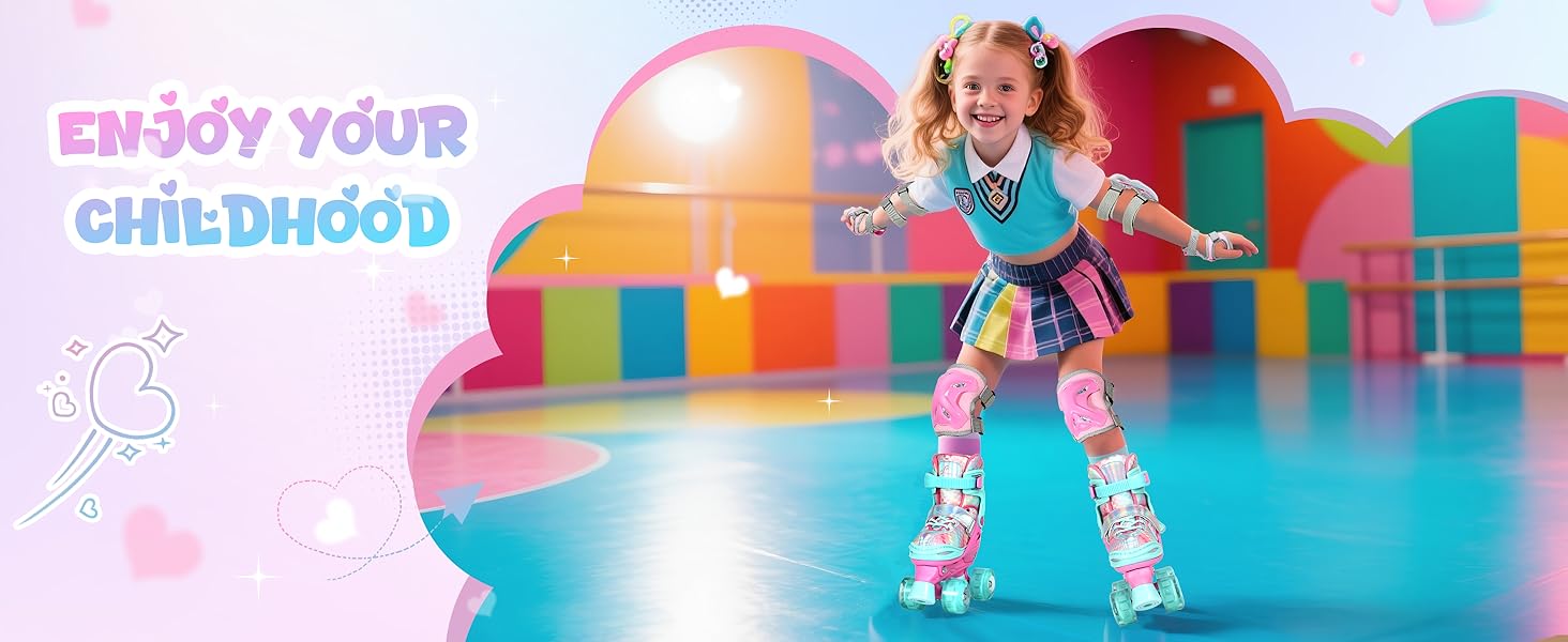 Дитячі ролики Sportneer з захистом, регульовані ролики з 8 світлими колесами, для дівчаток, дітей, підлітків, початківців, для занять в приміщенні та на вулиці, фіолетовий S (EU 30-33)