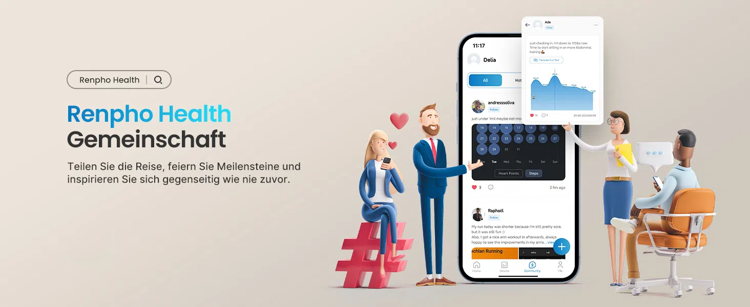 Ваги RENPHO: цифрові ваги для тіла з Bluetooth, аналіз складу тіла (жир, м'язи, BMI, вода), максимальне навантаження 180 кг, чорний