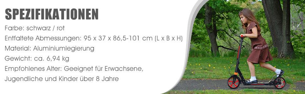 GOPLUS Roller Kinder 8 років: міський тредролер для дітей, підлітків та дорослих (до 100 кг), регульована висота, складний, з гальмом та ременем (білий)