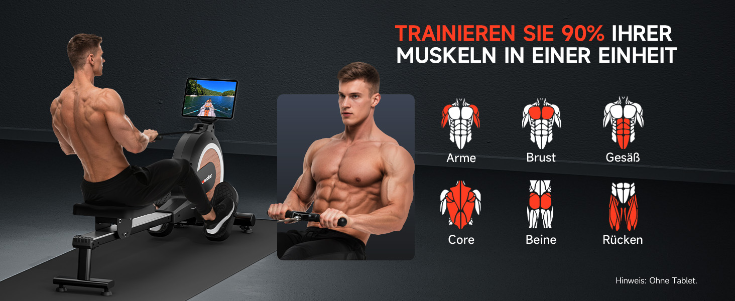 Гребний тренажер Wenoker з магнітним опором, для дому, 32 рівні навантаження, LCD-монітор, 160 кг, з мобільною APP