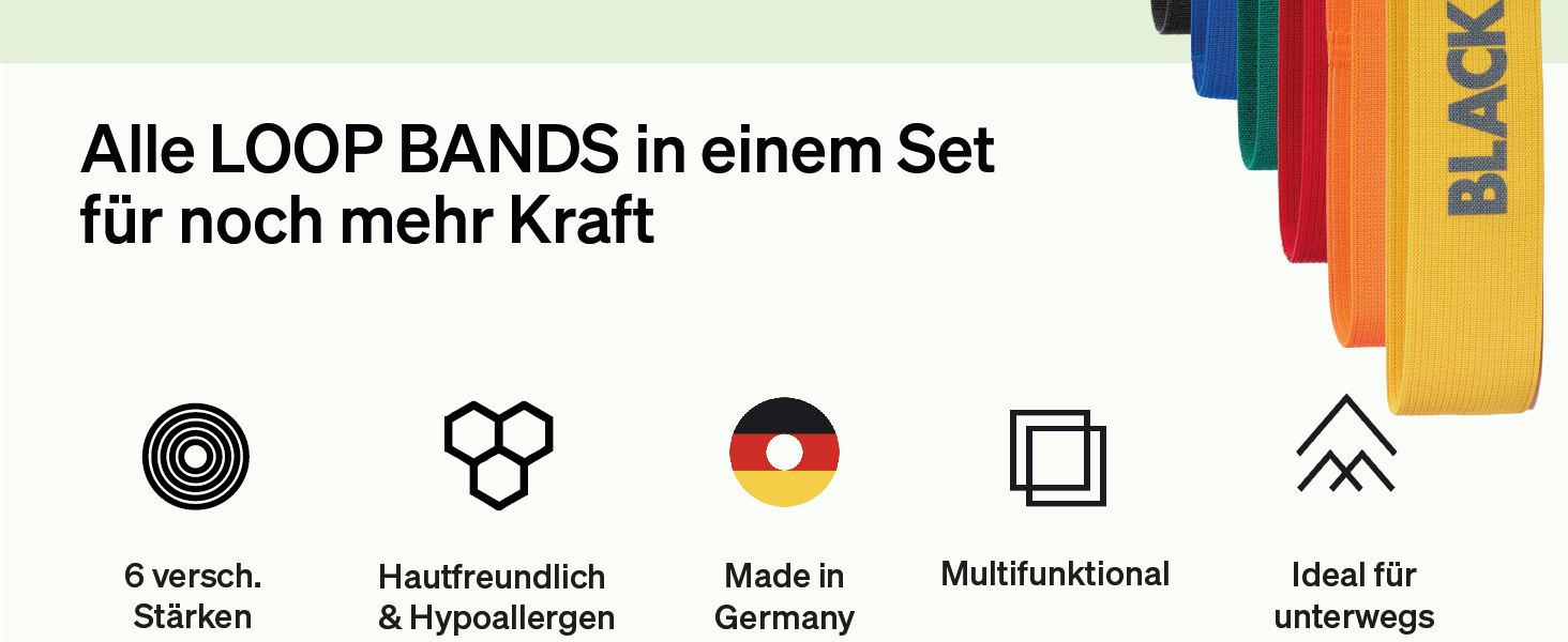См), фітнес-браслет для функціональних тренувань, приємна для шкіри стрічка опору, тренувальна стрічка для дому, офісу або парку, різна сила опору, Зроблено в Німеччині (набір з 6 предметів LOOP Band жовтий, помаранчевий, червоний, зелений, синій, чорний), 32