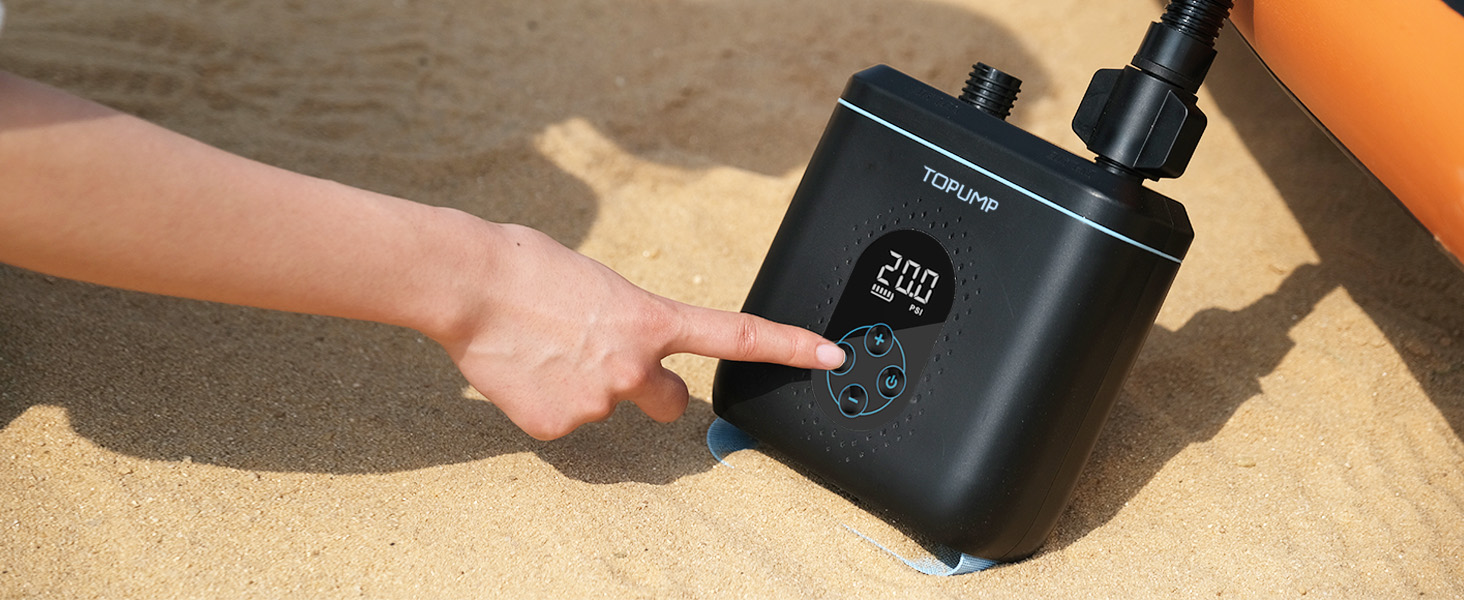 Електричний насос для SUP, каяк, човен: TOPUMP 20PSI TPS260, акумулятор, авто-вимкнення, накачування/здування, Type-C, блакитний
