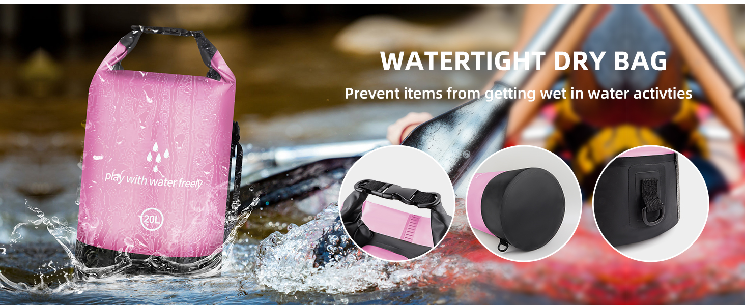 Водонепроникний сухий мішок GES 20 л Roll-Top з кишенею для телефону - для каякінгу, човнів, походів, рафтингу, плавання, кемпінгу та риболовлі (Рожевий)