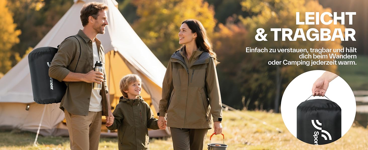Сплячий мішок Outdoor Sportneer для дорослих та дітей - легкий, портативний, для кемпінгу, походів, рюкзаків, 220x80 см, чорний