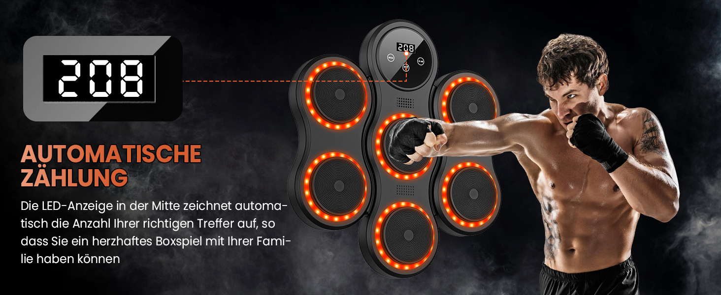 IERAKOR Музичний бокс-машина з LED, Bluetooth, 9 режимів швидкості, з рукавичками, інтелектуальна електронна боксерська машина для дорослих та дітей