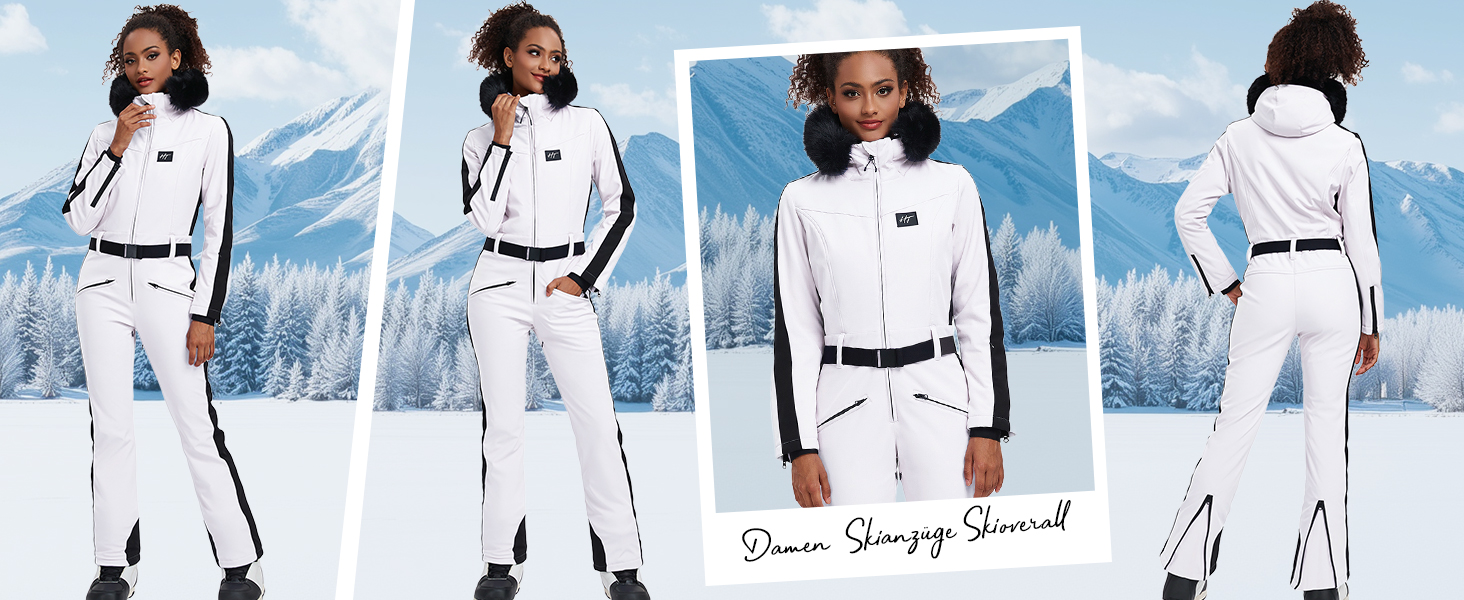 Жіночий гірськолижний костюм-комбінезон HOTIAN. Водонепроникний, вітронепроникний, теплий зимовий костюм для сноуборду та лиж. Білий/Чорний.