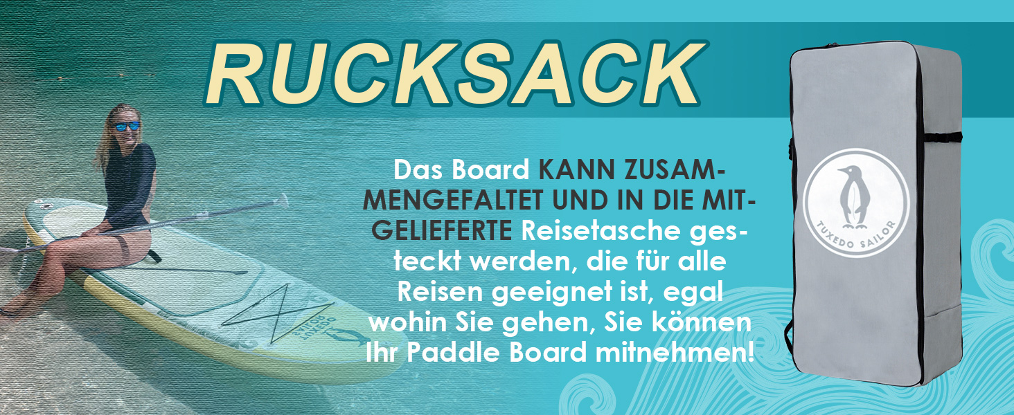 Надувний SUP-борд Tuxedo Sailor Stand Up Paddle Board з аксесуарами, для дорослих та підлітків, блакитний та жовтий