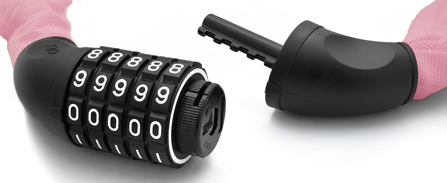 Велосипедне замкeць Nean з кодом та високим рівнем безпеки, 6 мм x 900 мм, рожевий