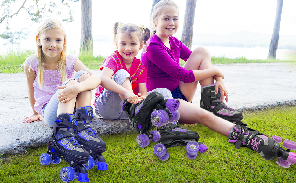 Роликові ковзани для дітей Nattork, 4 розміри, регульовані, світлові ролики, для дому та вулиці, EU 35-38, рожеві