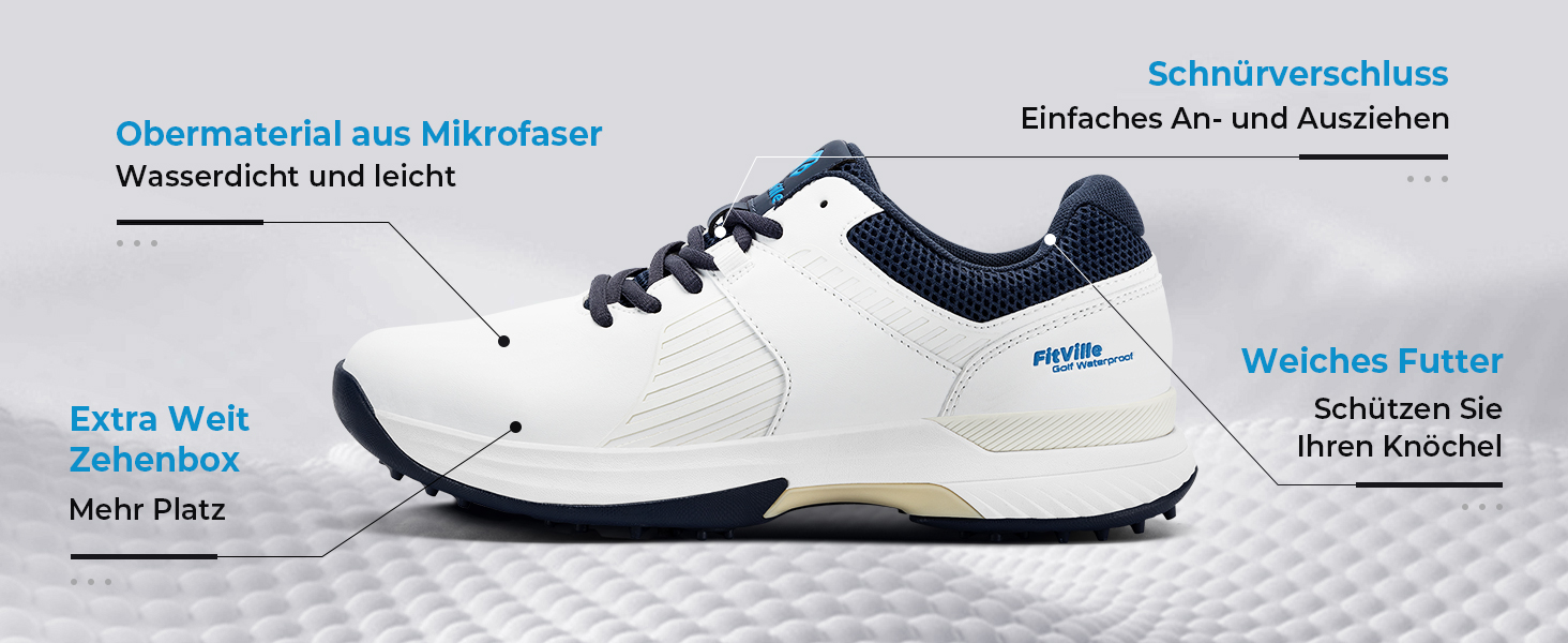 Чоловічі гольф-туфлі FitVille SpeedEx V4: широкі, зручні, дихаючі, для гольфу та спорту, розмір 40-49, сірі, білі, темно-сині