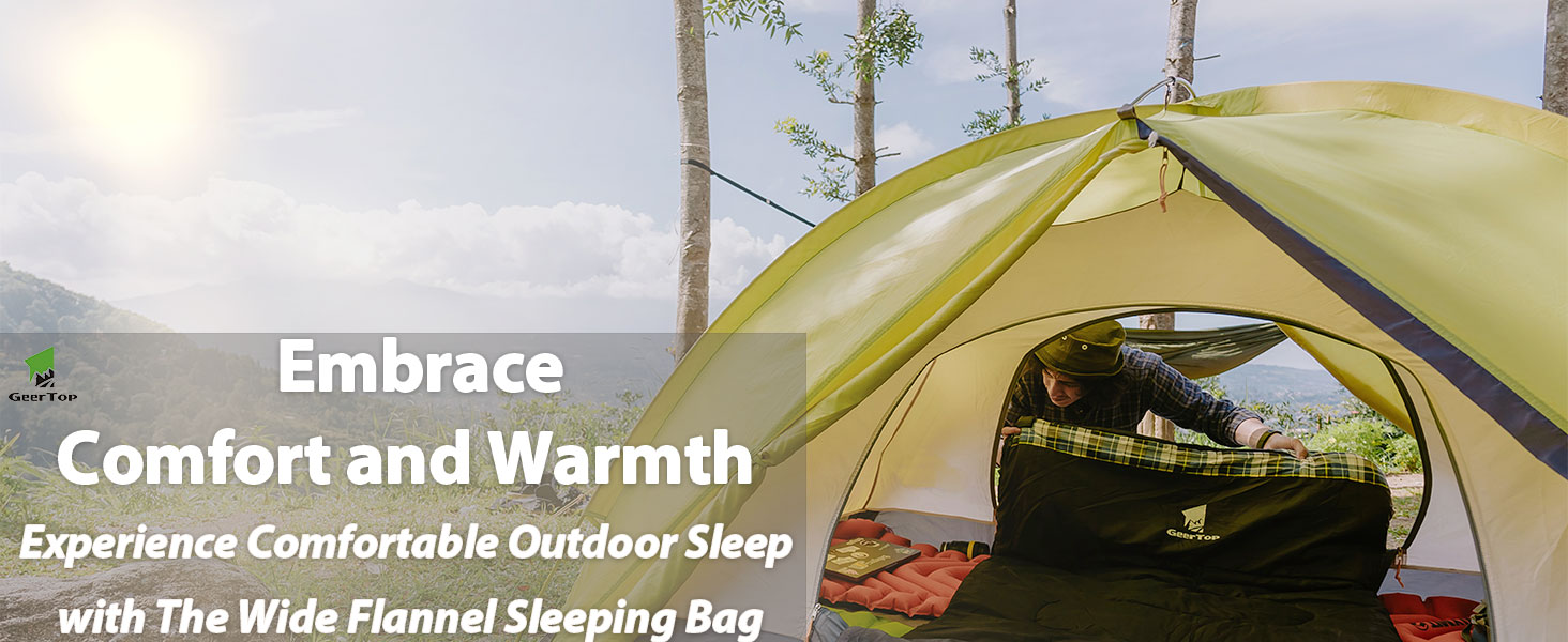 Сплячий мішок GEERTOP XXL 4 сезони, фланелевий, 220x100 см, для дорослих, кемпінг, подорожі, туризм, чорний у синьому клітинку