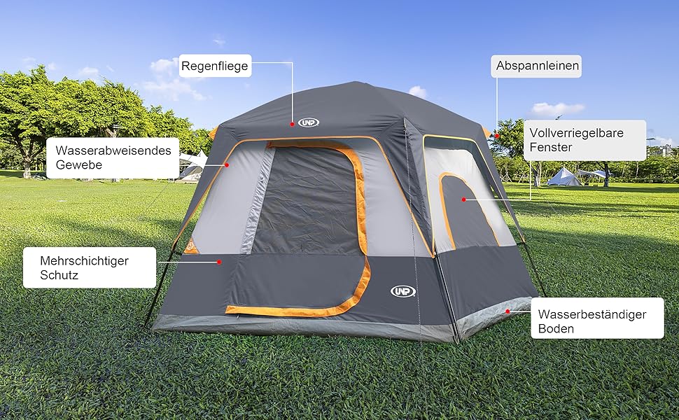 Намет кемпінговий 4-8 осіб Campingzelt Ozeanblau, водонепроникний з тентом, для кемпінгу, туризму та трекінгу, висота стелі 180 см, 240x210x180 см