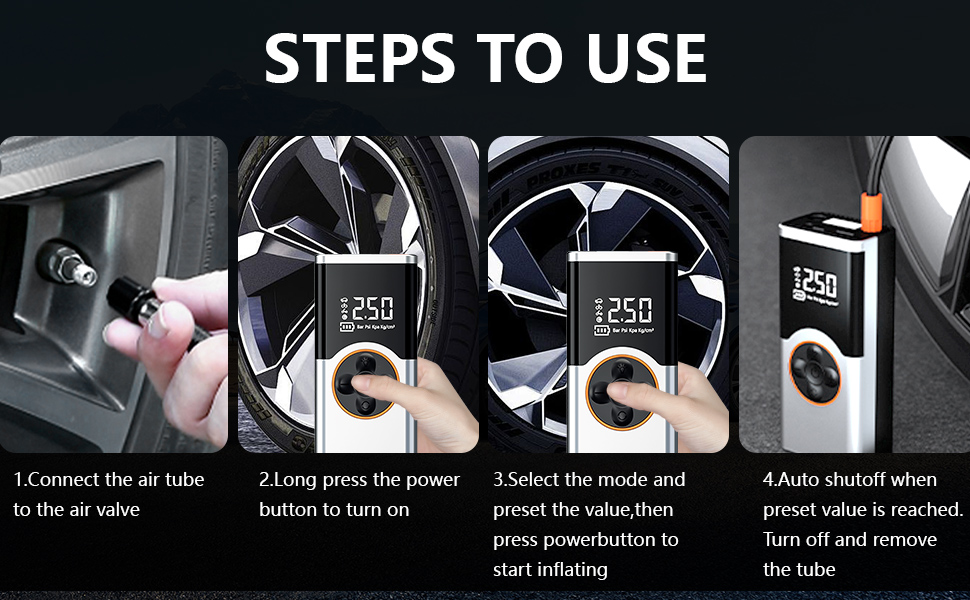 Електричний компресор LOVPIS для велосипеда, авто, мотоцикла, м'ячів (150PSI, 4000mAh)