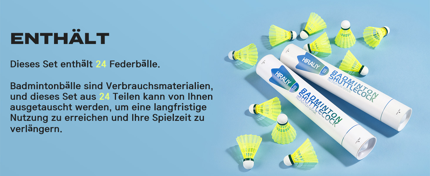 Волан для бадмінтону HIRALIY нейлон, 12/24 шт., висока швидкість, для тренувань та гри в приміщенні/на вулиці, для молоді