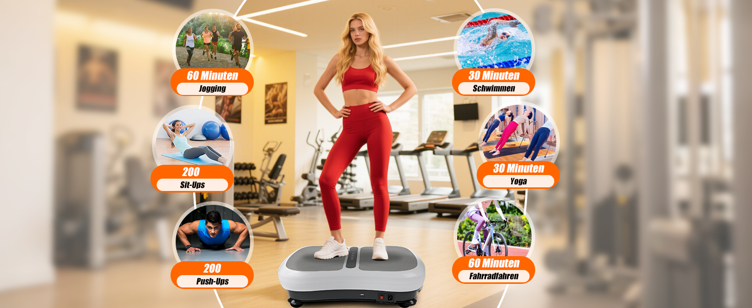 Вібраційна платформа для фітнесу: тренування вдома, 99 рівнів інтенсивності, 5 програм, Bluetooth, масаж, розвиток м'язів, EU-03W