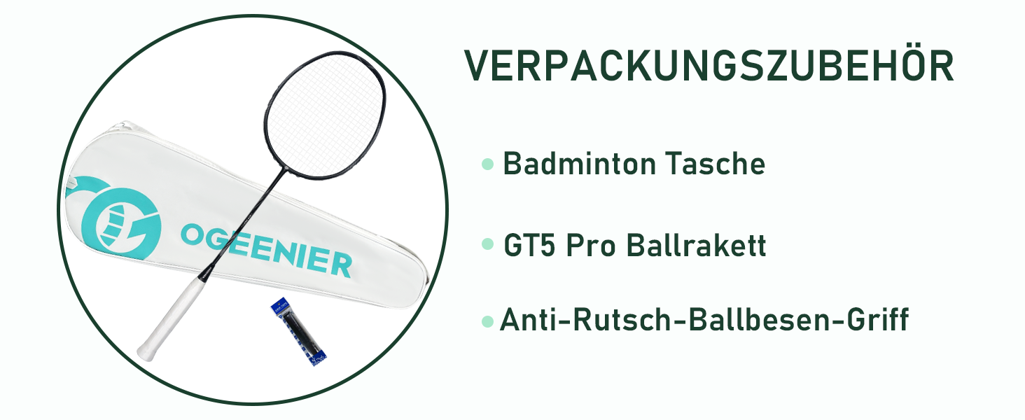Бадмінтонна ракетка OGEENIER: Графіт, Легка, Професійна, з карбоном, з неслизькою ручкою та сумкою (Чорний)