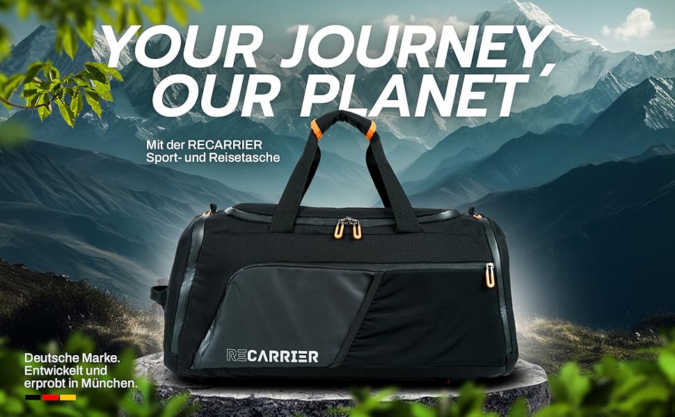 Спортивна сумка [з переробленого PET] 50L – Gym Bag та рюкзак в одному – водонепроникна сумка для тренувань чоловіча/жіноча – спортивний рюкзак з відділенням для взуття, фітнес, велика дорожня сумка (Pinewood Green)