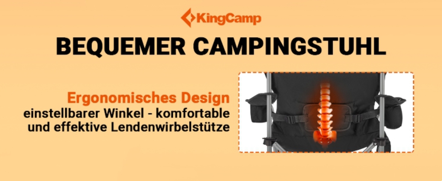Кемпінгове крісло KingCamp XXL складане ергономічне до 250 кг з підтримувачем попереку та сумкою-холодильником, чорне/сіре