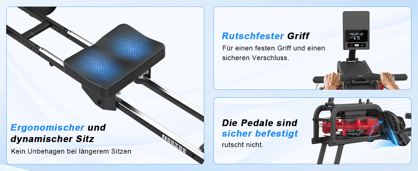 Гребний тренажер Neezee для дому з Bluetooth монітором та тримачем для планшета, до 150 кг, вертикальне зберігання, транспортні колеса