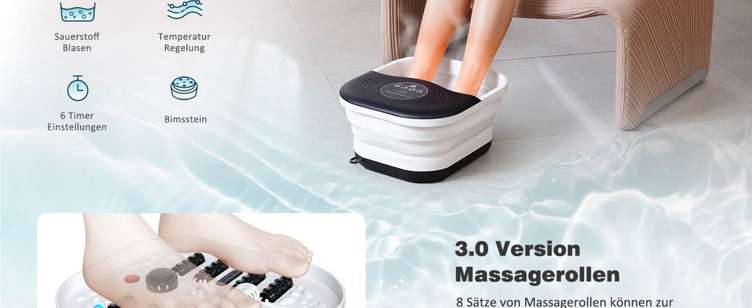 Ванночка для ніг з масажем та підігрівом – складана ванночка для ніг з бульбашками та пемзою, масажер для ніг з водою та 8 роликів – ідеальний подарунок (Чорний)