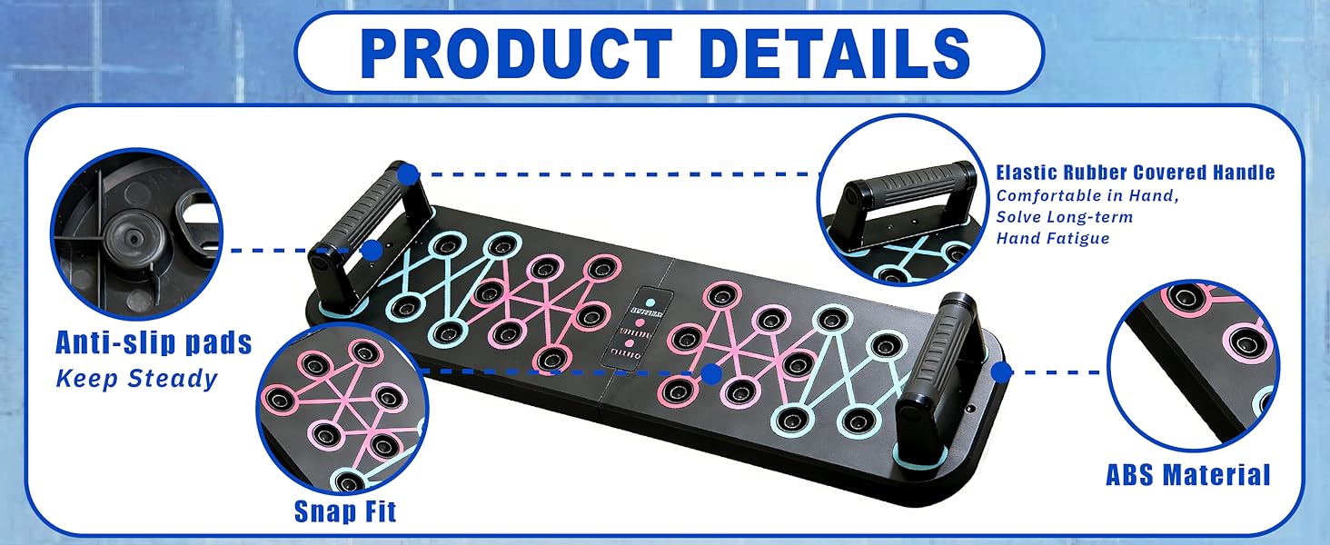 Преміум набір для віджимань 12-в-1 Push Up Board: інноваційна складана дошка для віджимань з регульованими ручками та 2 еластичними стрічками для тренувань вдома та нарощування м'язів