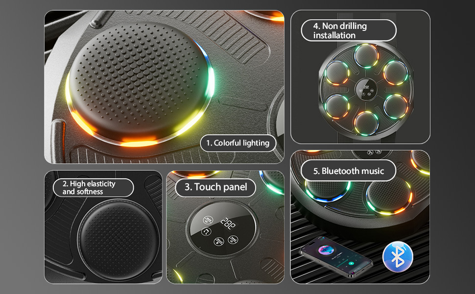 Музична боксерська машина Kensbro з LED-підсвіткою, Bluetooth, 12 швидкостей та режимів, для дорослих та дітей