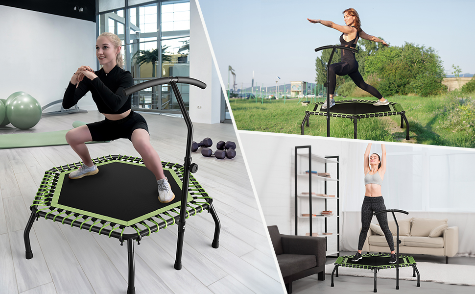 Міні-батут для дорослих, 101.6 см/121.9 см, для фітнесу та занять, Indoor/Outdoor, зелена поперечина 121.9 см