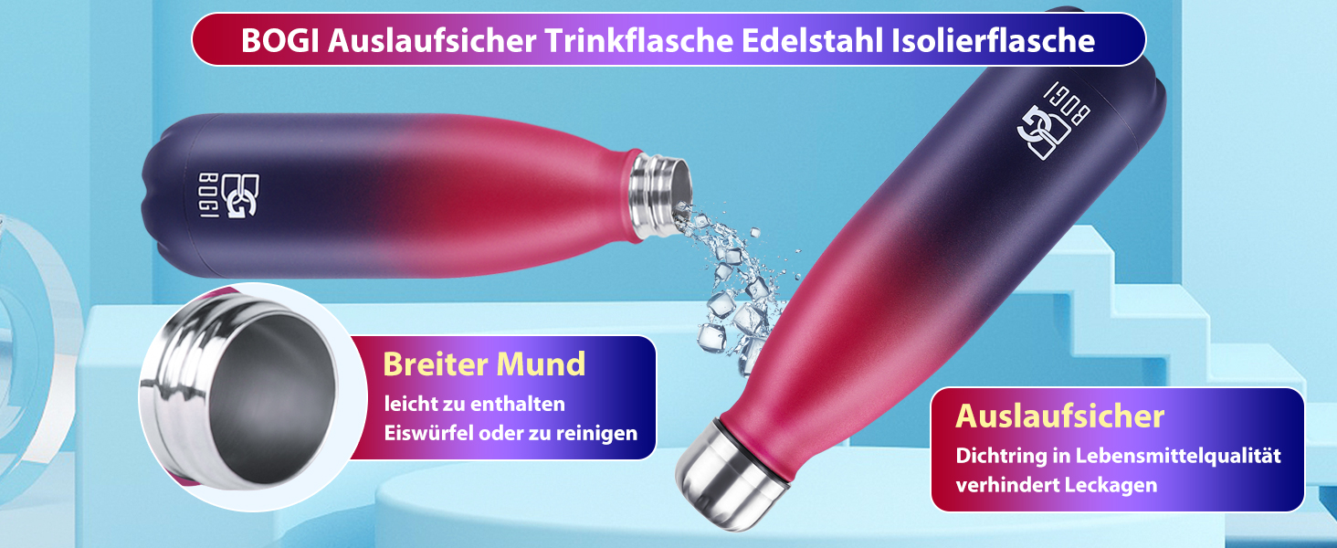 BOGI Термофляга для води 500 мл, металева, з нержавіючої сталі, для дівчаток та хлопчиків, з щіткою для чищення, Dred