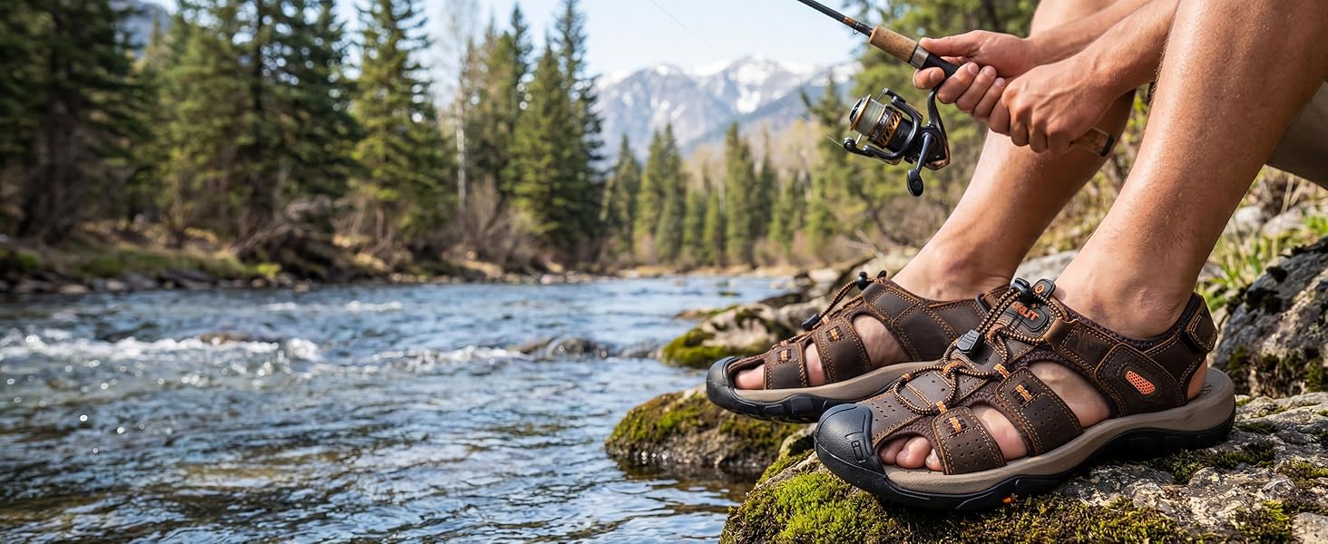 Чоловічі сандалі FLARUT для туризму та відпочинку на природі, шкіряні трекінгові сандалі, сині, 42 EU