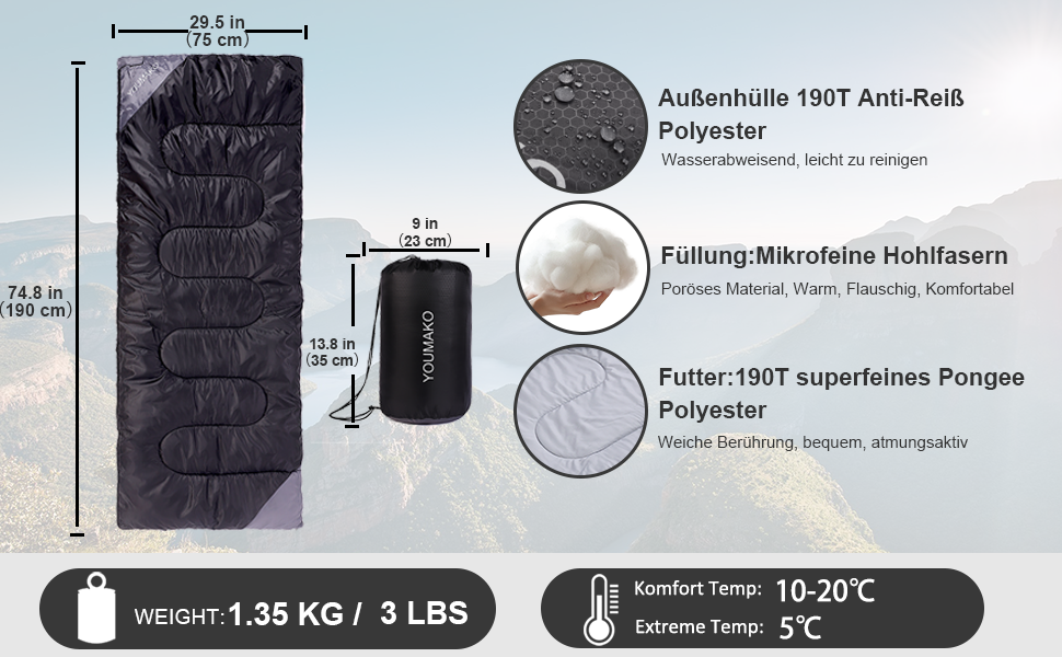 Сплячий мішок для дорослих та дітей – легкий, водонепроникний, зручний для весни, літа, осені – піший туризм, подорожі, кемпінг, темно-помаранчевий