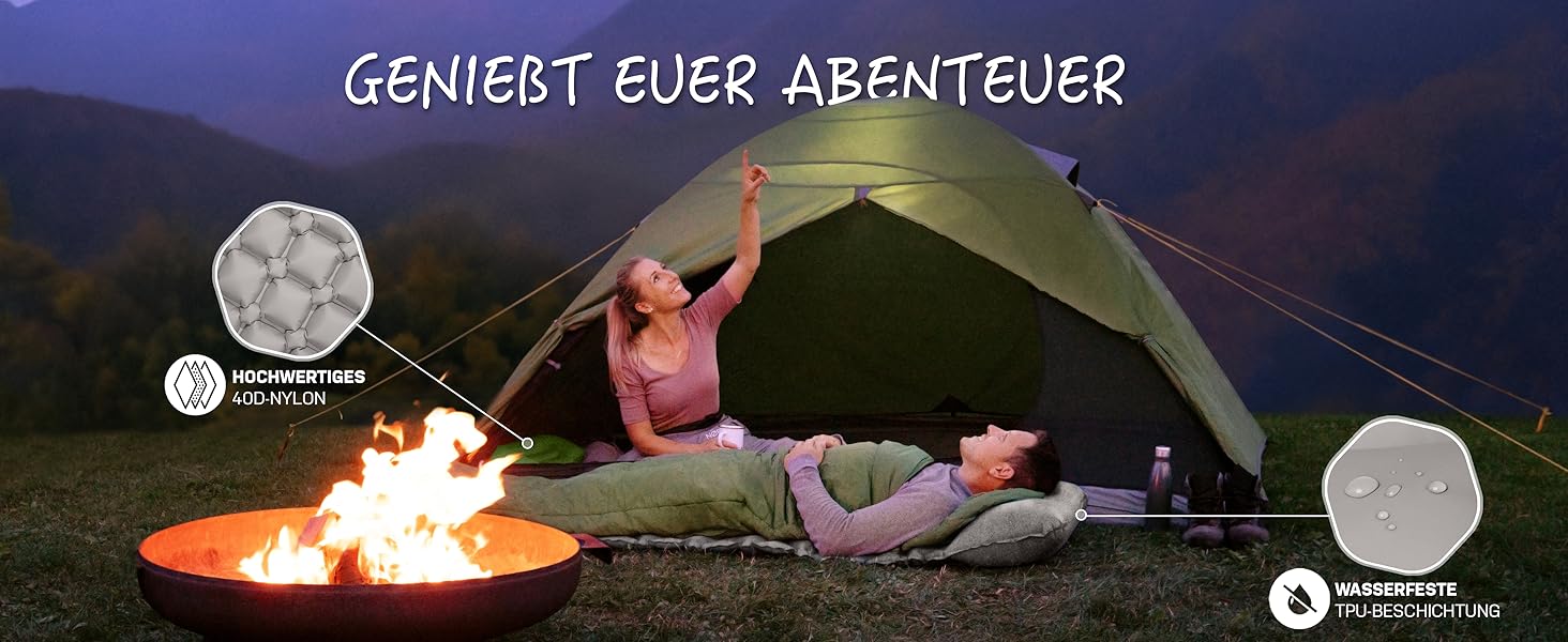 Надувний килимок для кемпінгу NORDBÄR® | Ultraleicht, з подушкою | Килимок для сну, подорожей, туризму | Сірий