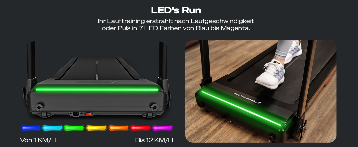 Біговий тренажер Sportstech sProRun: складаний біговий доріжка з LED, Bluetooth, кутом нахилу 11,5% та підтримкою до 120 кг