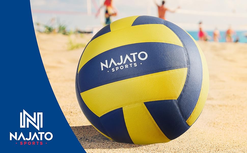 Волейбольний м'яч NAJATO Sports – Міцний пляжний волейбольний м'яч розміру 5 – Для гри на відкритому повітрі та в приміщенні, жовтого та синього кольорів