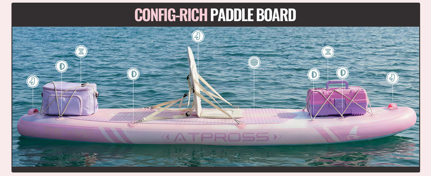 SUP дошка надувна 11'6'x35' для дорослих, рожева з градієнтом, з каяковим сидінням та аксесуарами - для йоги, вантажопідйомність до 181 кг