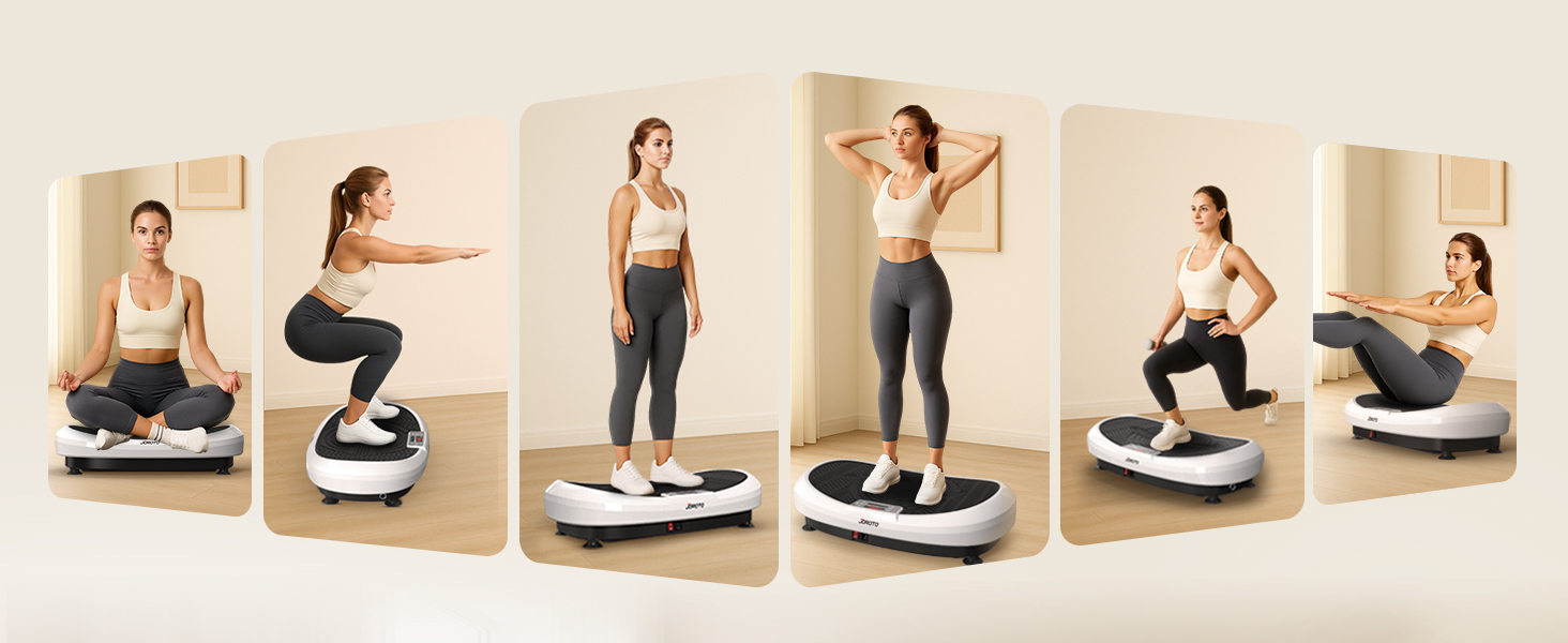 Вібраційна платформа JOROTO 4D для дому: 3 потужні мотори, професійне тренування всього тіла, 10 режимів (3 авто/7 ручні), таймер, до 158 кг, тиха та неслизька