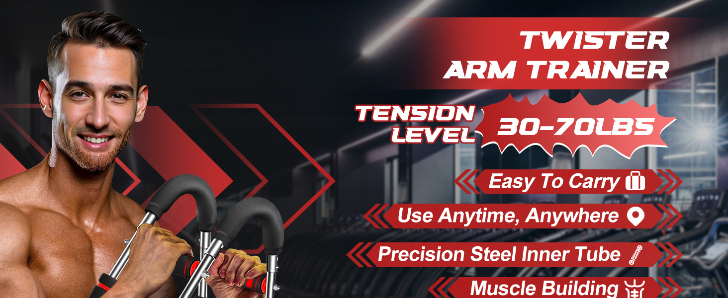 Тренування рук Twister: 6 рівнів навантаження (30-50 кг/30-150 lbs), портативний тренажер для грудних м'язів, знімний дизайн. Ідеально для дому, офісу та подорожей. Червоний (30-100 lbs, 30-70 lbs)