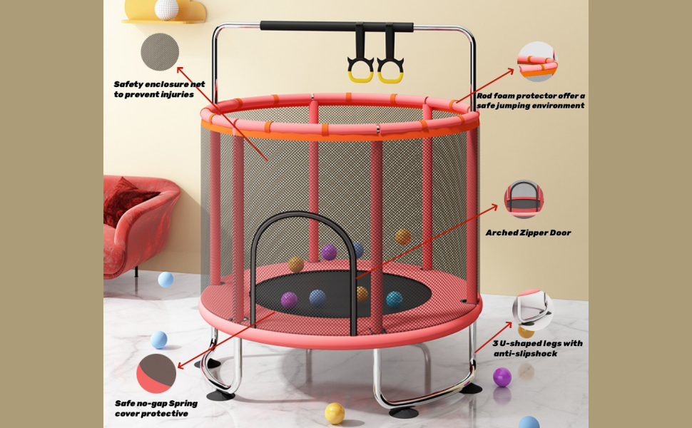 Трамплін для малюків 1,5 м з сіткою безпеки, баскетбольним кільцем, м'ячем, червоний