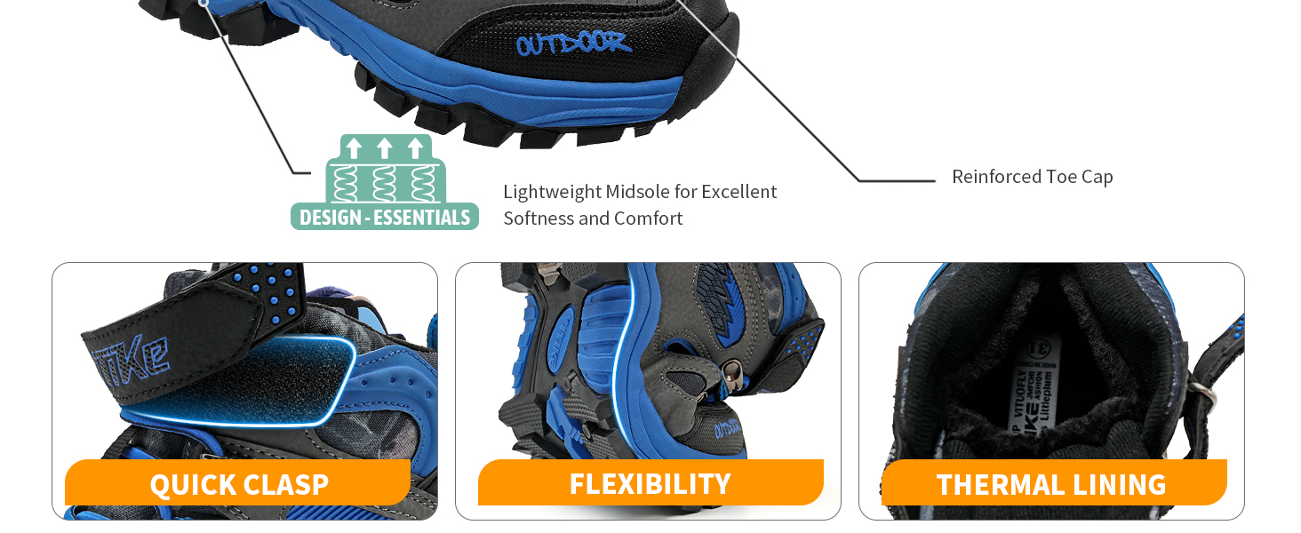 Дитячі зимові черевики VITIKE для хлопчиків та дівчаток, тепле хутро, черевики для снігу та трекінгу, 40 EU, чорний