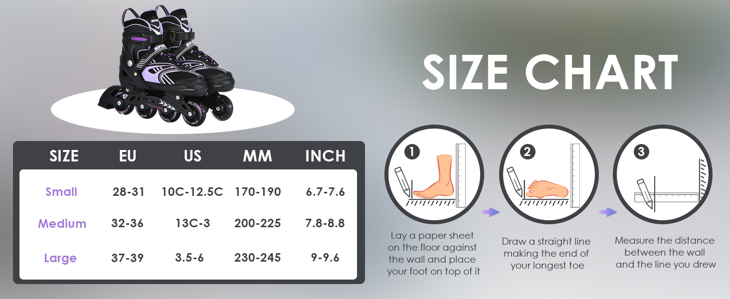 Інлайнерожі TOSHOO, ролики для дітей та дорослих, LED-колеса, регульовані розміри, ролики для катання, ролики для дівчаток та хлопчиків (S, фіолетовий)