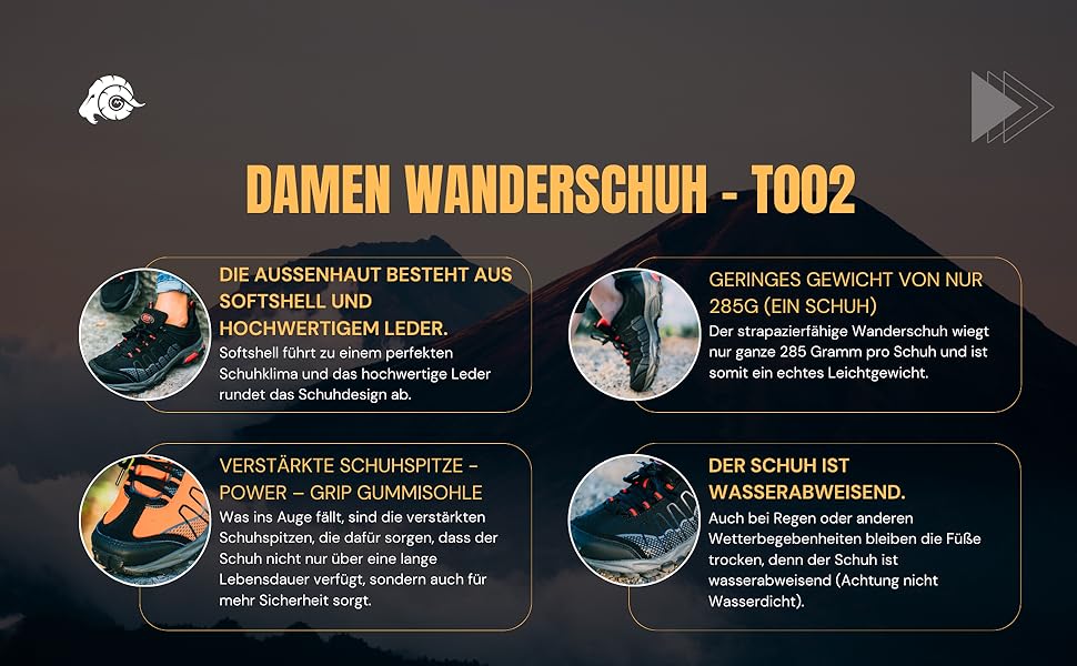 Жіночі трекінгові черевики GUGGEN Mountain для хайкінгу та піших прогулянок, модель T002, чорний колір, 43 EU