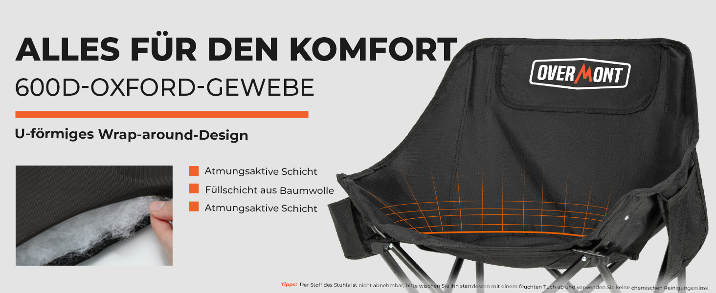 Складний туристичний стілець OVERMONT 2 шт. - до 135 кг, для кемпінгу, саду, балкону, пляжу, риболовлі, чорний