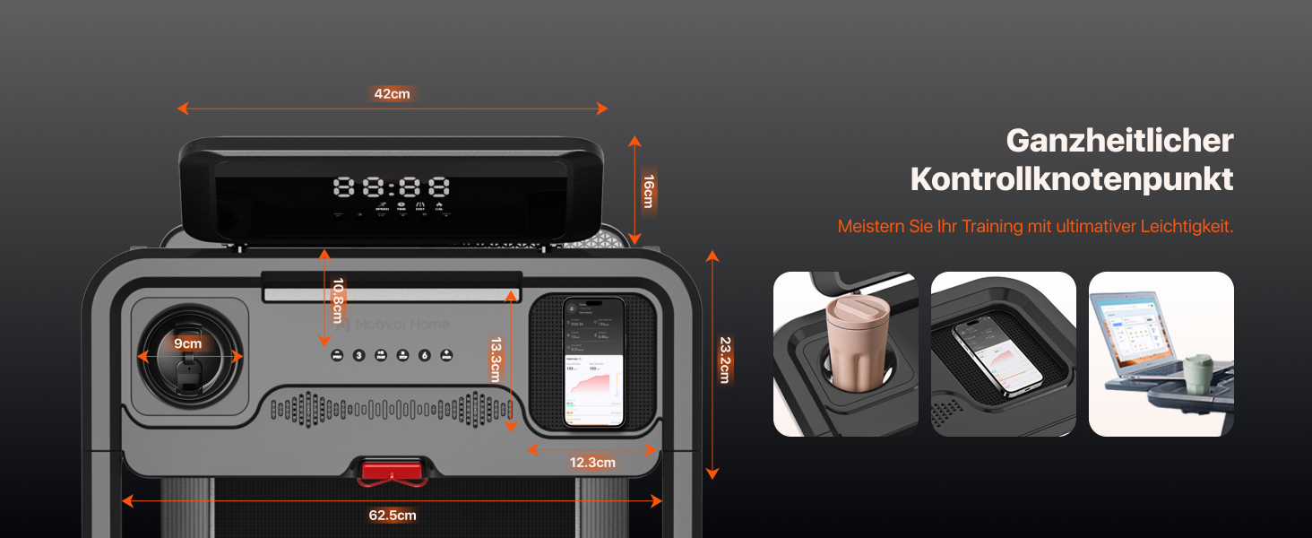 Бігова доріжка Mobvoi Home Ultra 3-в-1 для дому та офісу, 2,5 к.с., нахил 6%, велика бігова поверхня, LED-дисплей, тримач для чашки, телефону, ноутбука, вага до 120 кг, швидкість до 12 км/год