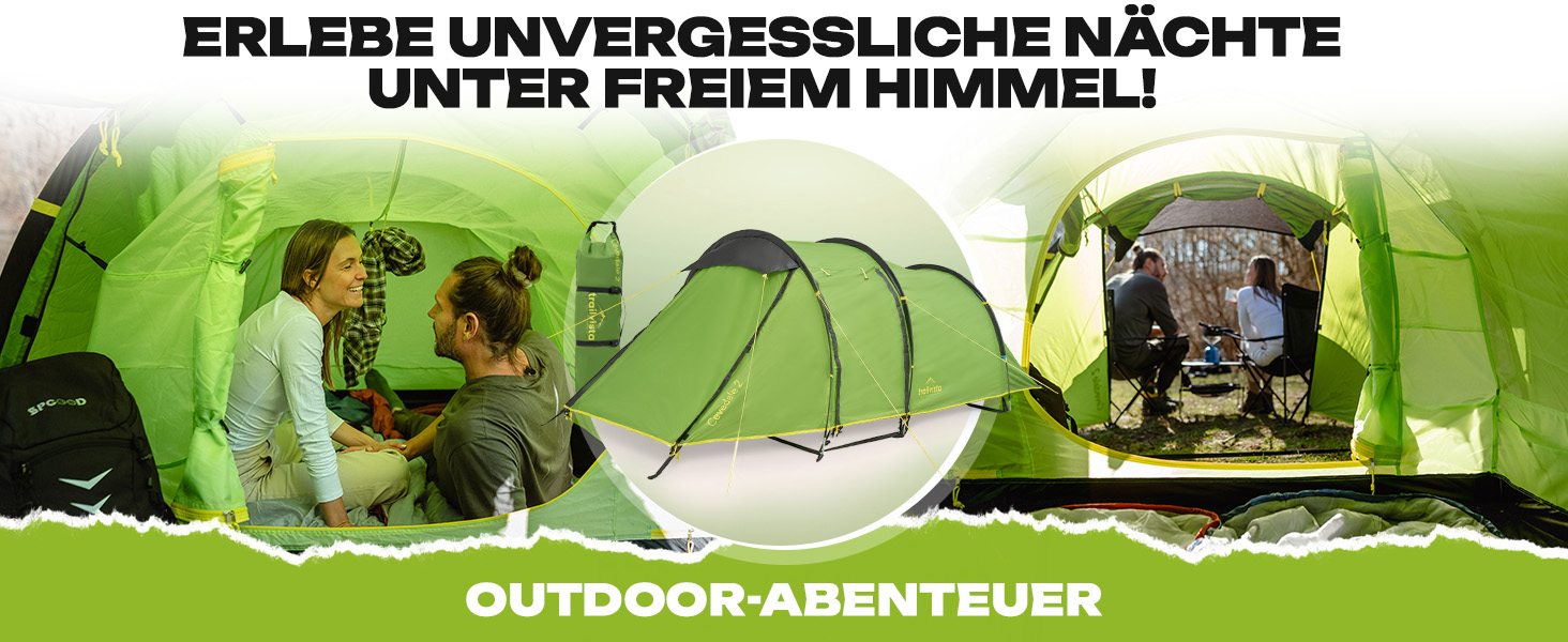 Намет Trailvista® Cevedale Zelt для 4 осіб: водонепроникний, легкий, швидко встановлюється, з тамбуром. Сімейний тунельний намет для кемпінгу, блакитний