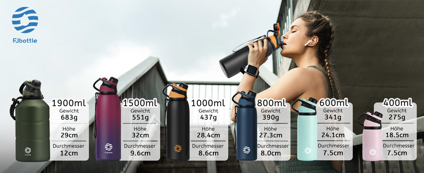 Fjbottle термос-пляшка з нержавіючої сталі для спорту та дітей, з магнітною кришкою, 400/600/800/1000/1500 мл, без BPA, герметична, підходить для газованої води, для школи та фітнесу