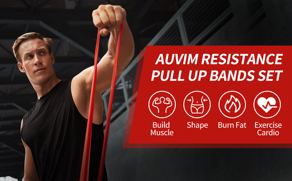 Набір еластичних стрічок для фітнесу AUVIM: 3 рівні опору для силових тренувань, розтяжки, калістеніки, кросфіту, пілатесу, йоги. У комплекті: дверний анкер та сумка для зберігання (блакитний, фіолетовий, червоний)