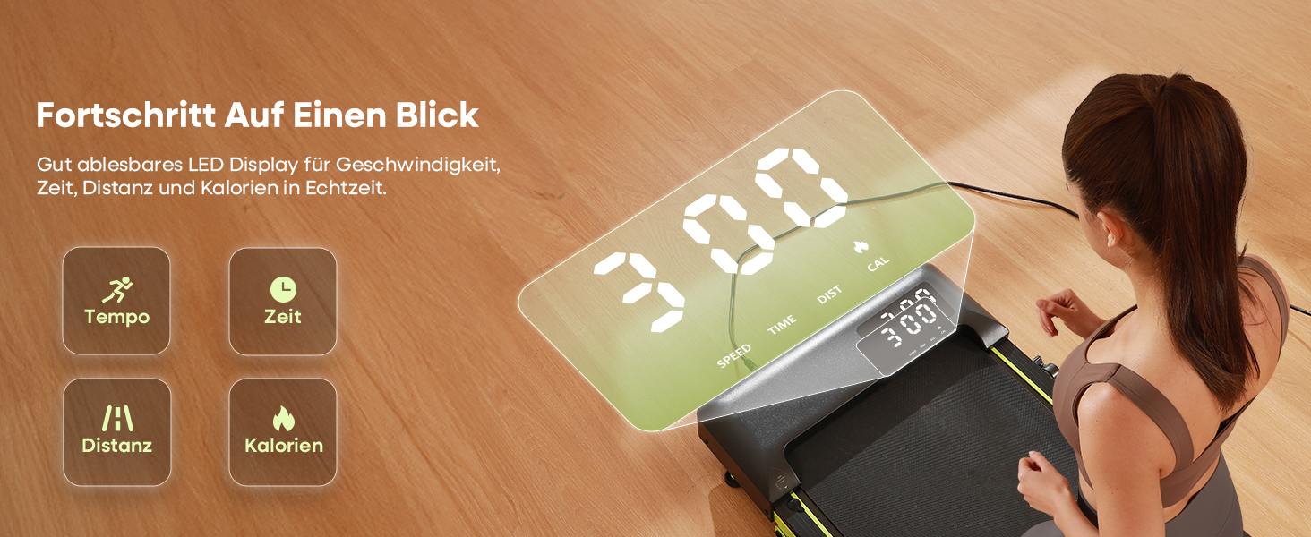 Бігова доріжка Walking Pad з нахилом 10%, 3.0 к.с., складна, для дому з магнітним пультом, LED-дисплеєм, висувними поручнями, 12 програм HIIT, до 136 кг, зелена